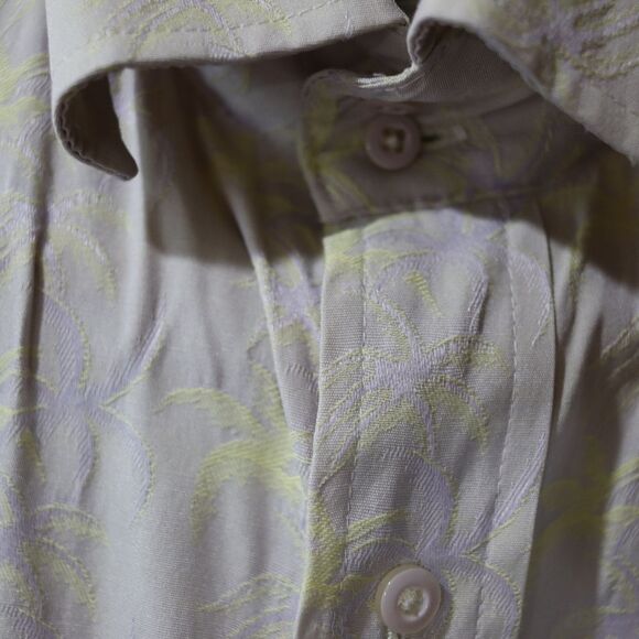 Nexo Yellow & Gray Casual Button-Down Shirt Tropical Hawaiian Palm Tree - Picture 4 of 12